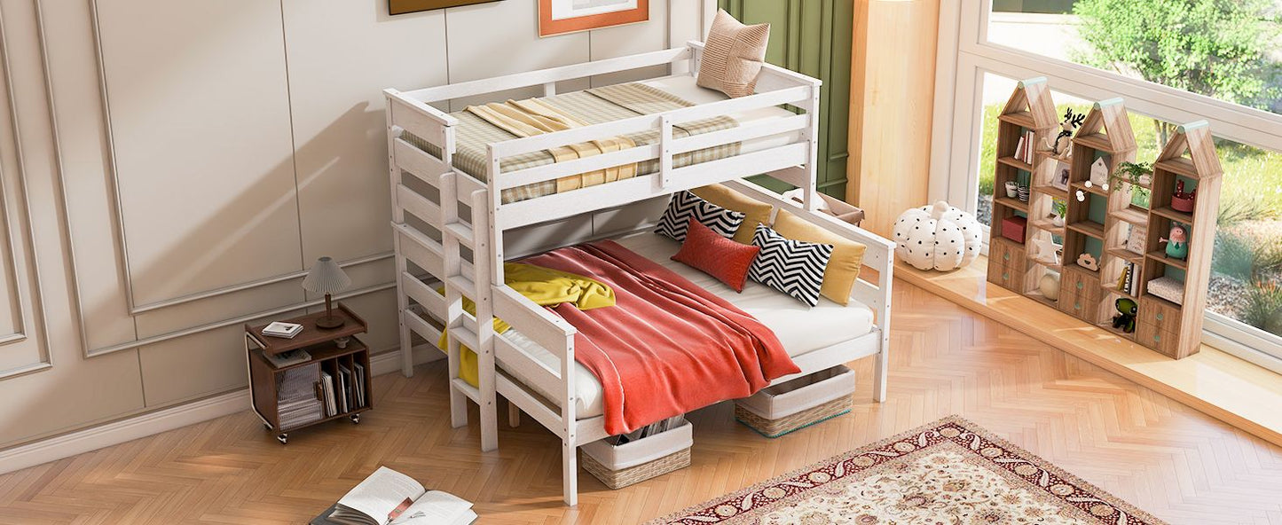 Shared Room Solution Twin XL Over Queen Wood Bunk Bed with Ladder, White | Just Better Bunk Beds