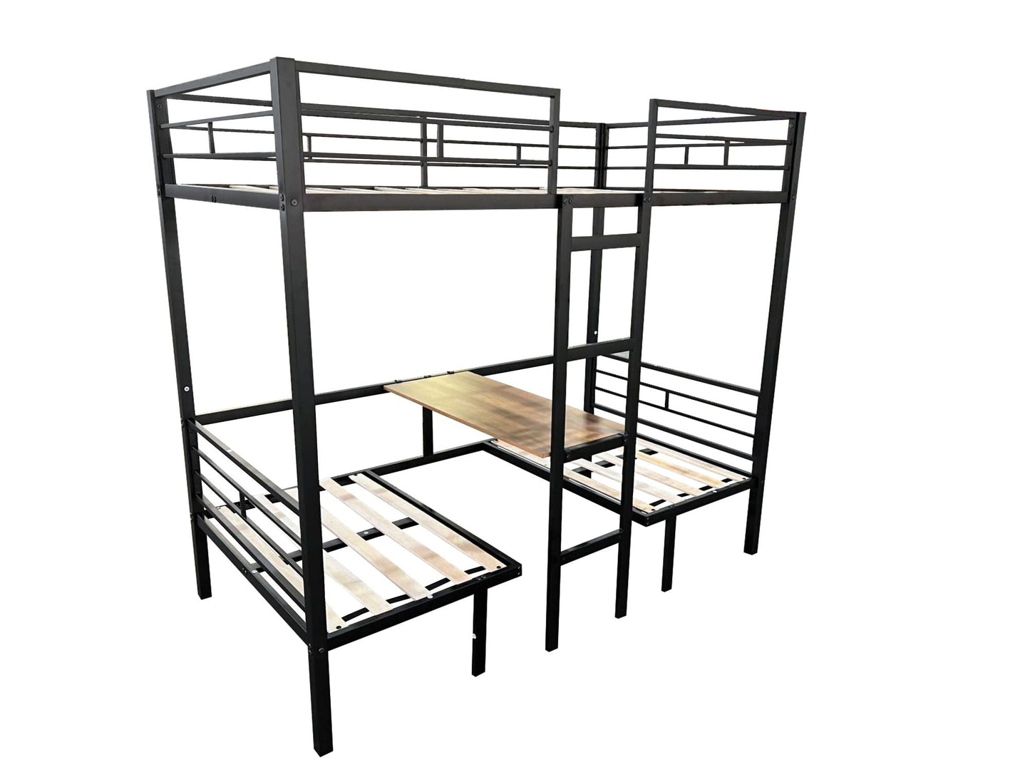 Transformable Full Over Full Wood Loft Bed with Table Set, Black | Just Better Bunk Beds