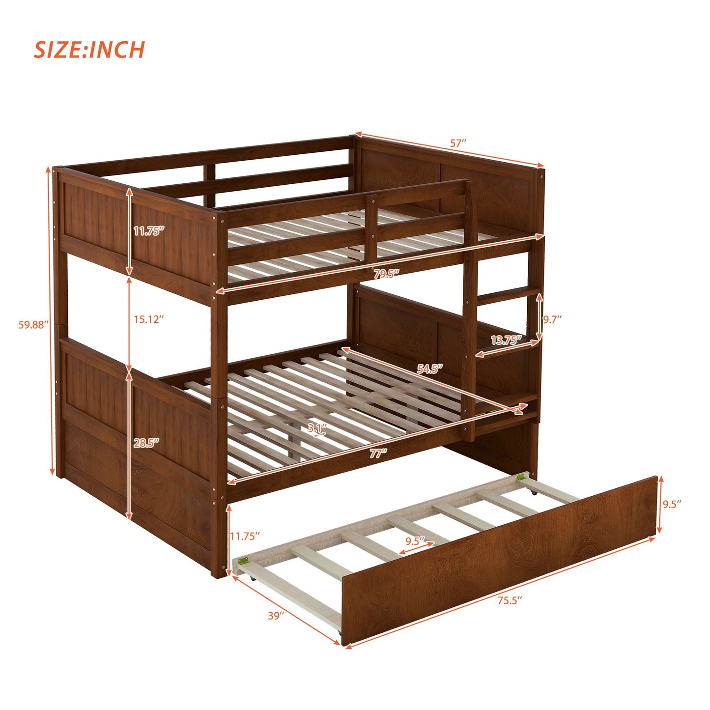 Shared Room Solution Full Over Full Wood Bunk Bed with Twin Trundle, White | Just Better Bunk Beds
