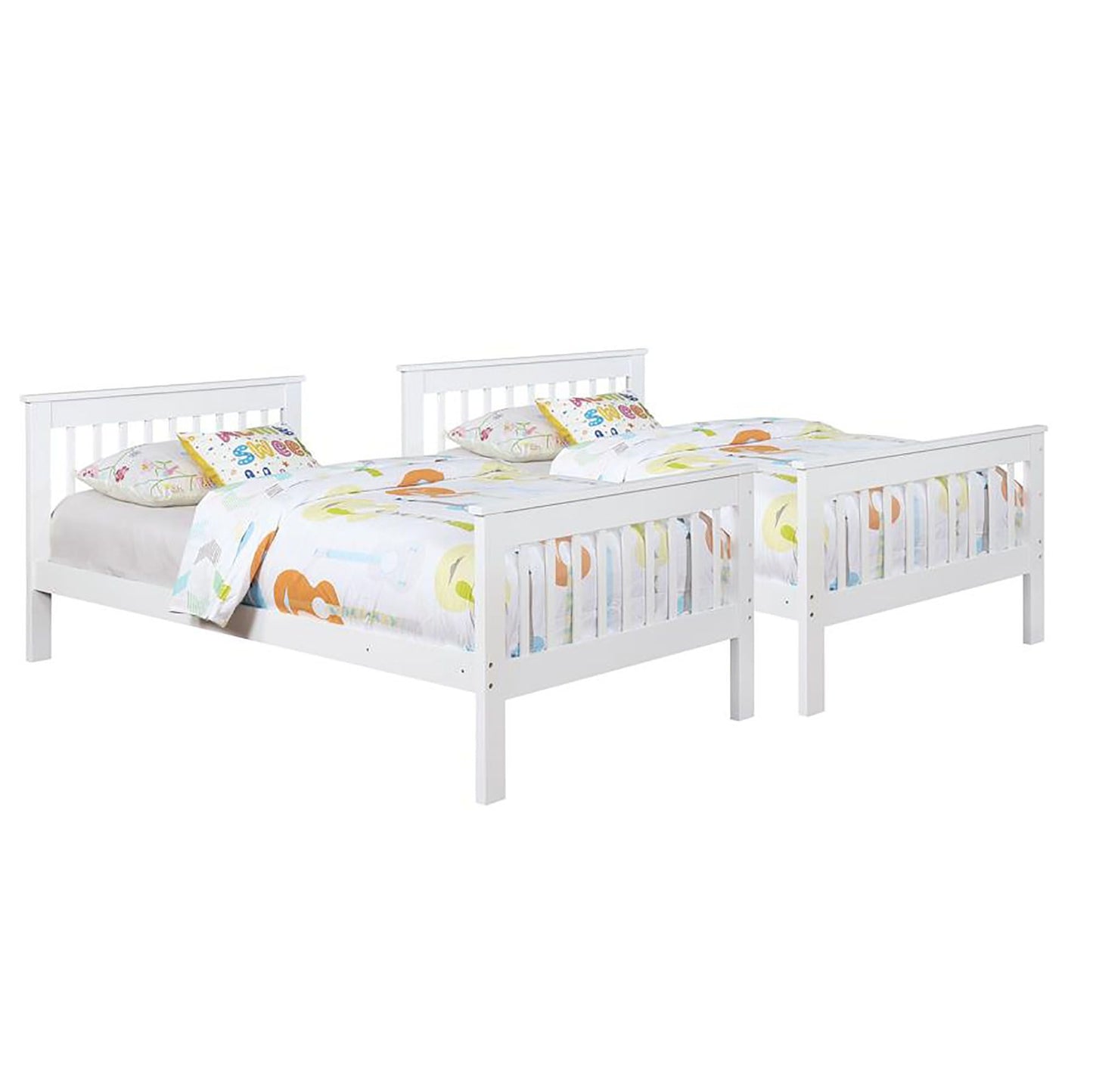 House-Style Twin Over Twin Wood Bunk Bed with White Slatted Headboard | Just Better Bunk Beds