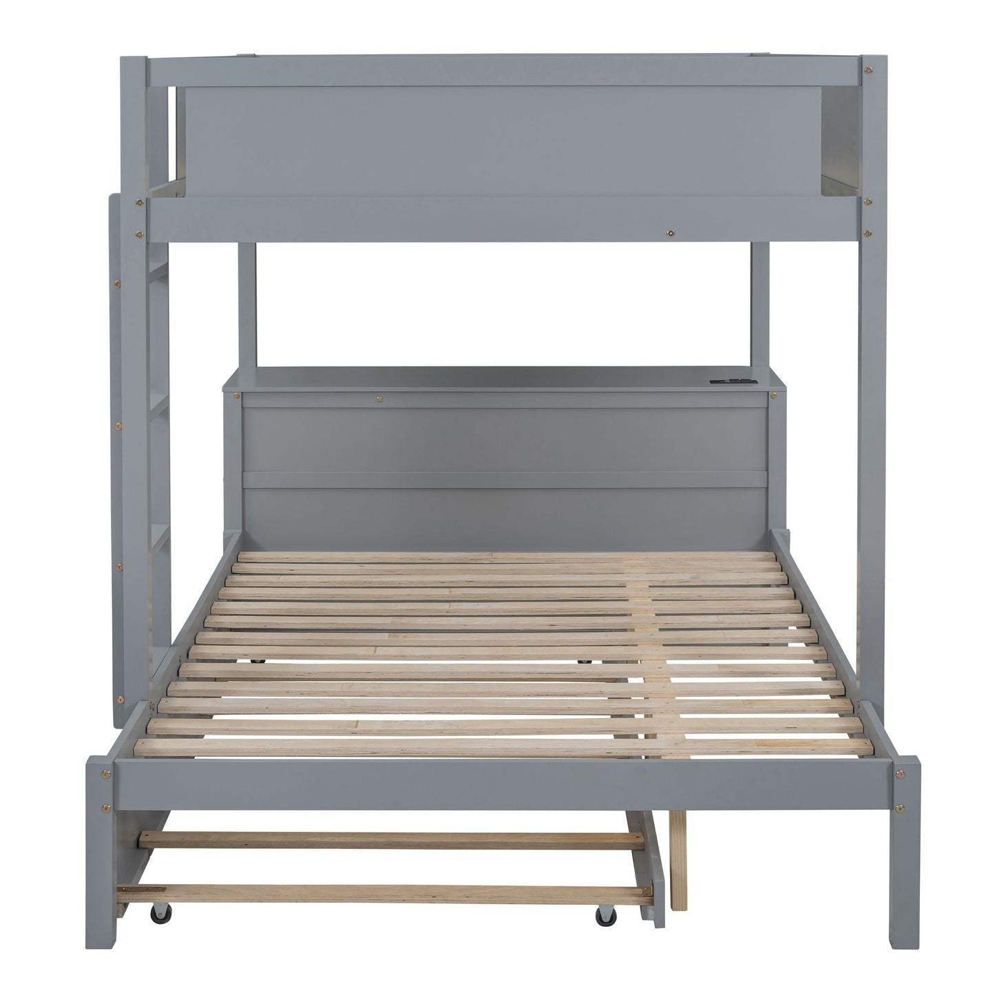 Shared Room Solution Full Over Full Wood Bunk Bed with Twin Trundle, Gray | Just Better Bunk Beds