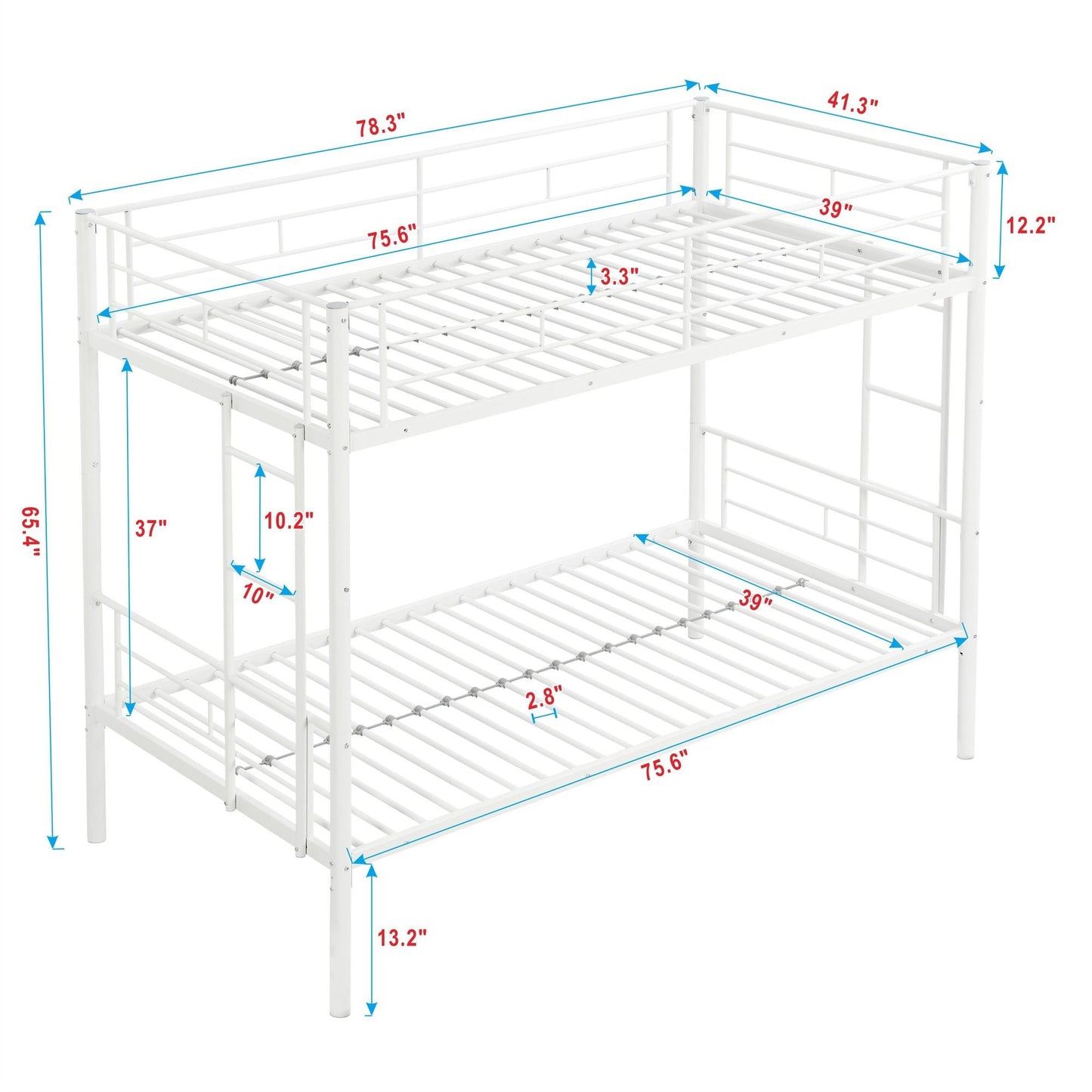 Shared Room Solution Twin Over Twin Metal Bunk Bed with 2 Ladders and Full-Length Guardrail, Black | Just Better Bunk Beds