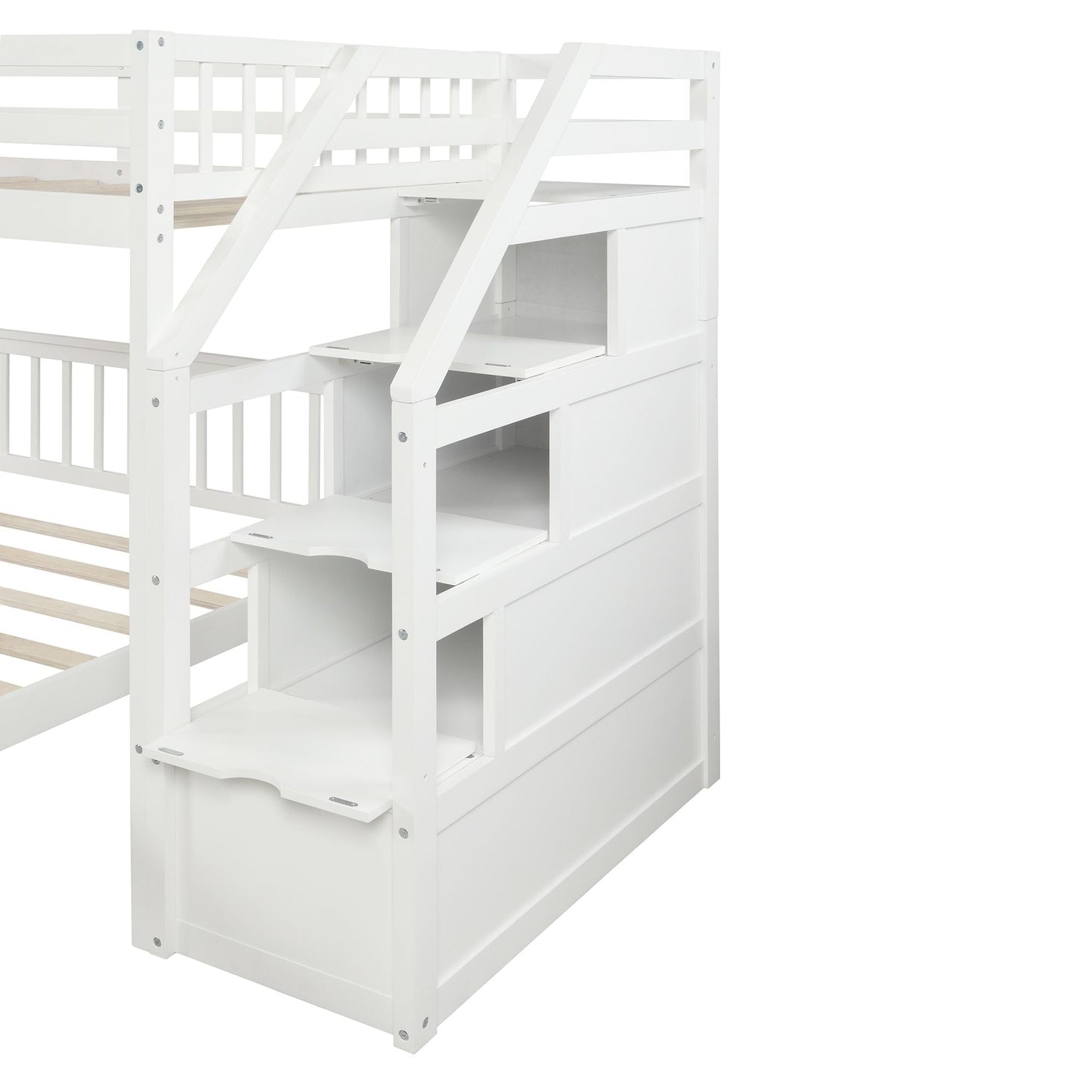 Space-Saving Twin Over Full Wood Loft Bed with Staircase, Gray | Just Better Bunk Beds