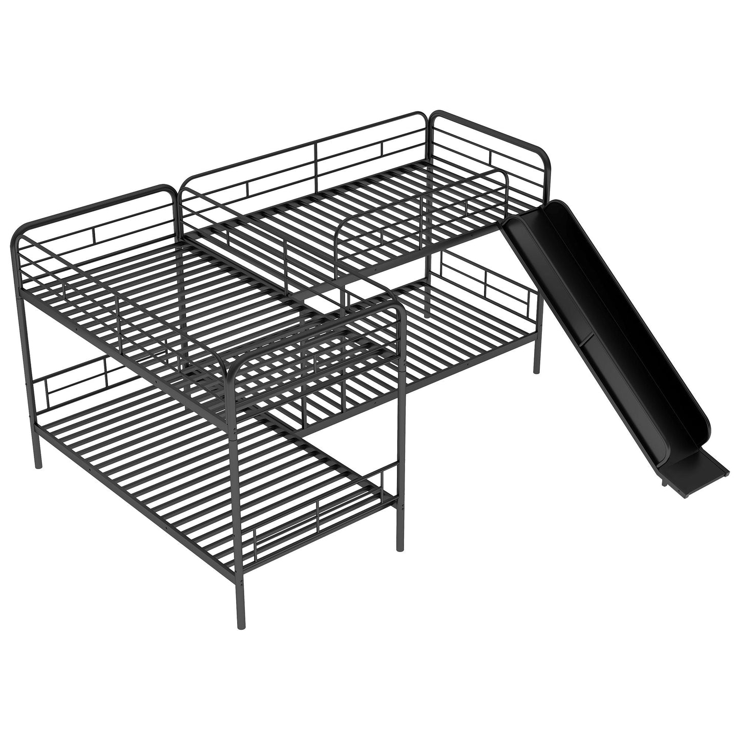 Twin Size L-Shaped Bunk Bed with Slide and Ladder,  Black