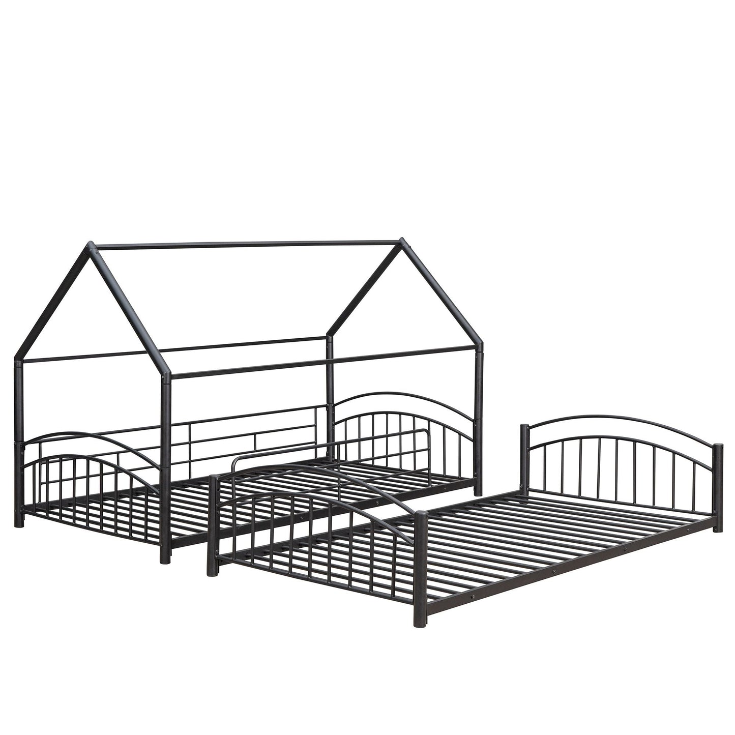 Kids Bedroom Twin Over Twin Metal Bunk Bed with Slide, Black | Just Better Bunk Beds