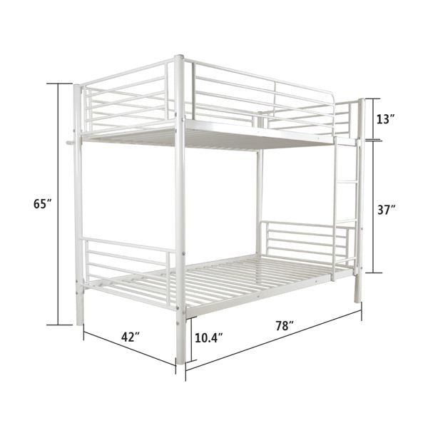 Kids Bedroom Twin Metal Bunk Bed with Ladder, White | Just Better Bunk Beds