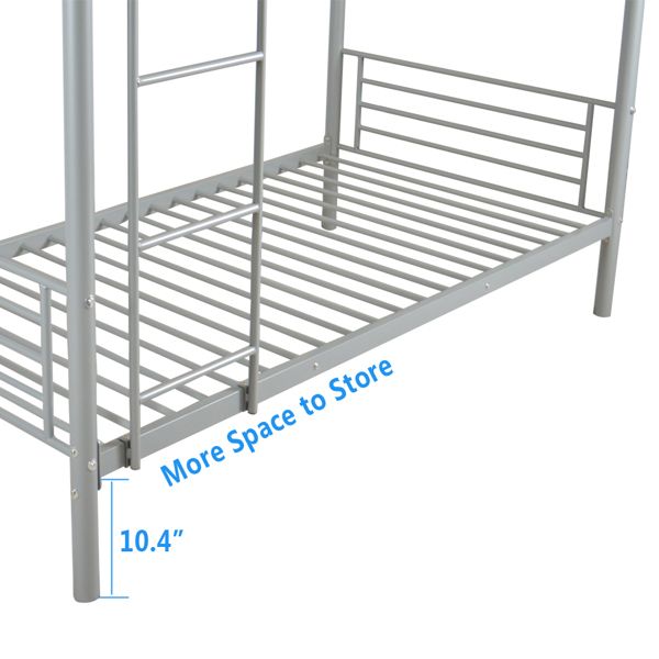 Twin Size Gray Iron Bunk Bed with Ladder for Kids - Stylish and Space-Saving Design