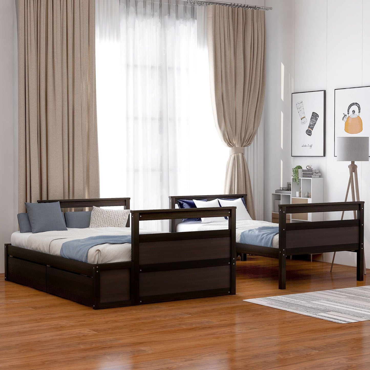 Space-Saving Twin Over Full Wood Bunk Bed with Storage, White | Just Better Bunk Beds