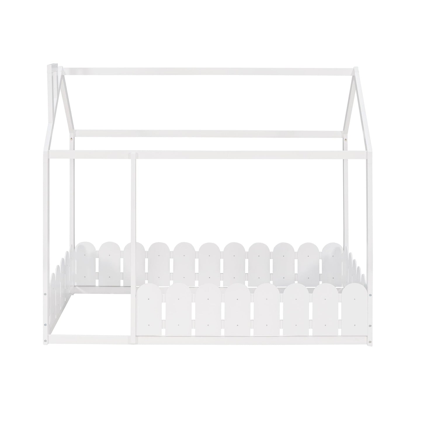 House-Style Twin Wood Bed Frame with Fence for Kids and Teens, Espresso, Gray, White | Just Better Bunk Beds