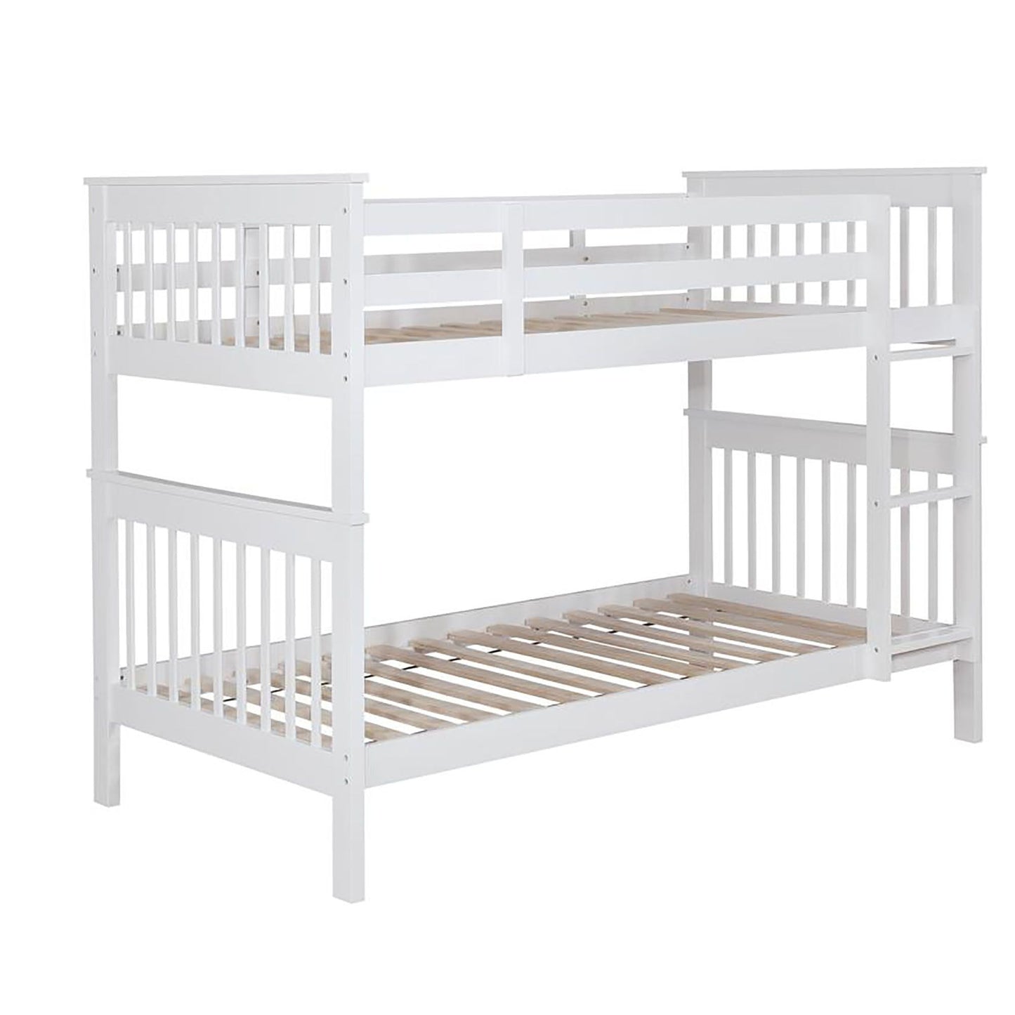 House-Style Twin Over Twin Wood Bunk Bed with White Slatted Headboard | Just Better Bunk Beds