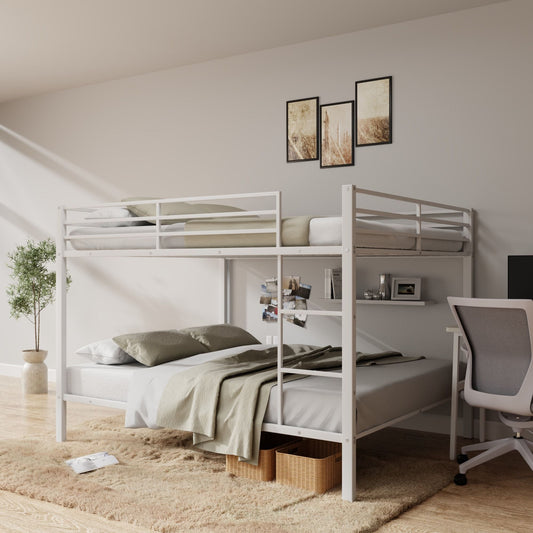 Heavy-Duty Full Over Full Metal Bunk Bed with Built-In Ladder and Safety Guard Rail, White | Just Better Bunk Beds