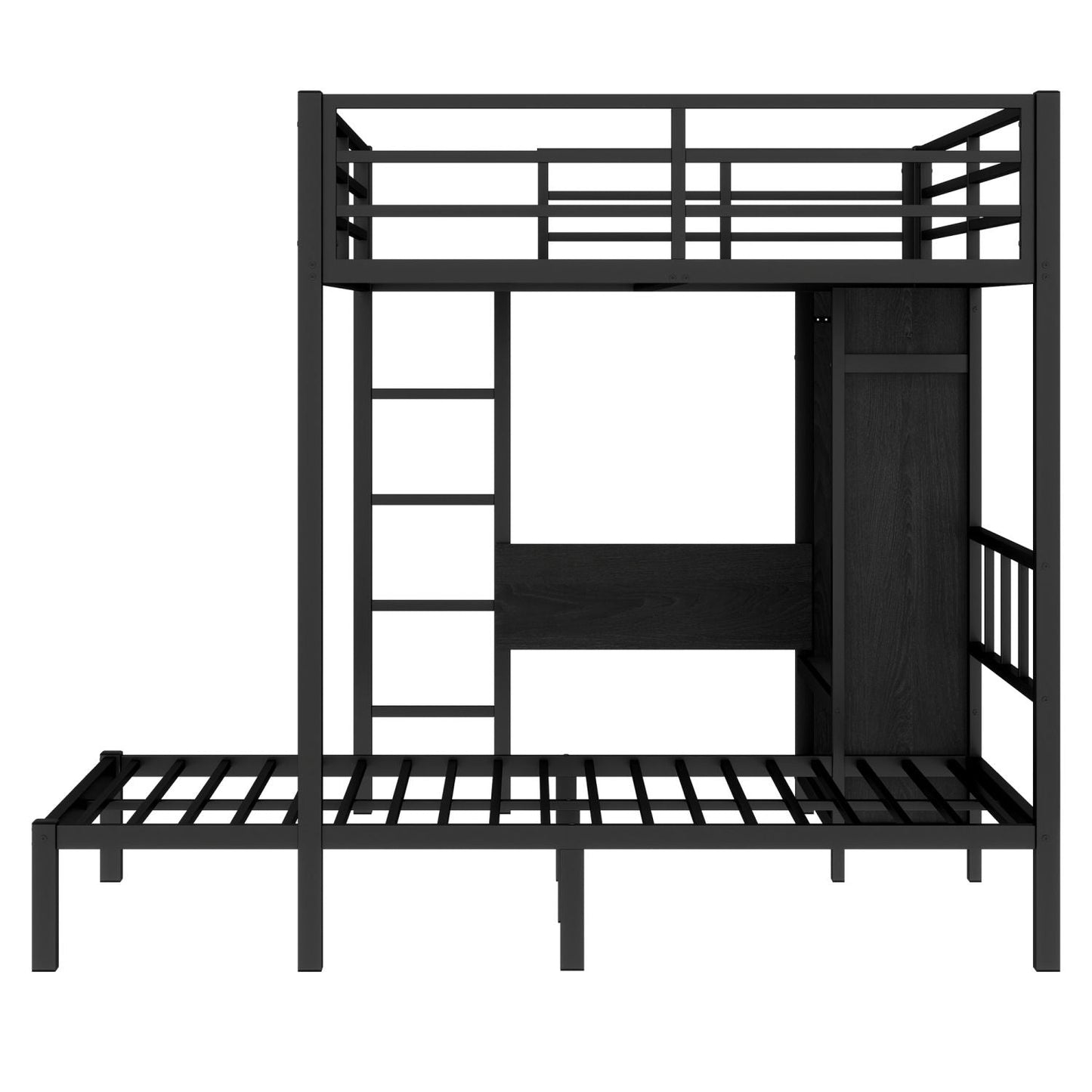 Space-Saving Full XL Over Twin Metal Bunk Bed with Folding Desk and LED Closet, Black | Just Better Bunk Beds