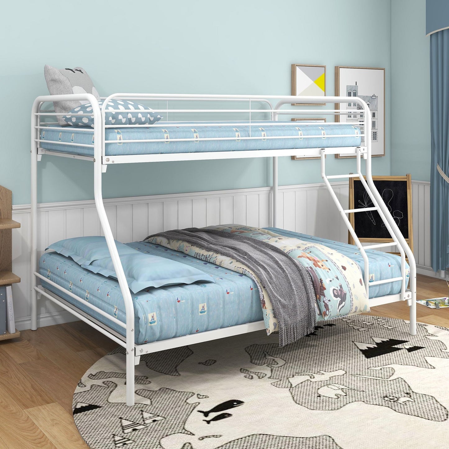 Twin-Over-Full Metal Bunk Bed,  Heavy Duty Bunk Bed, Easy Assembly with Enhanced Upper-Level Guardrail,  White