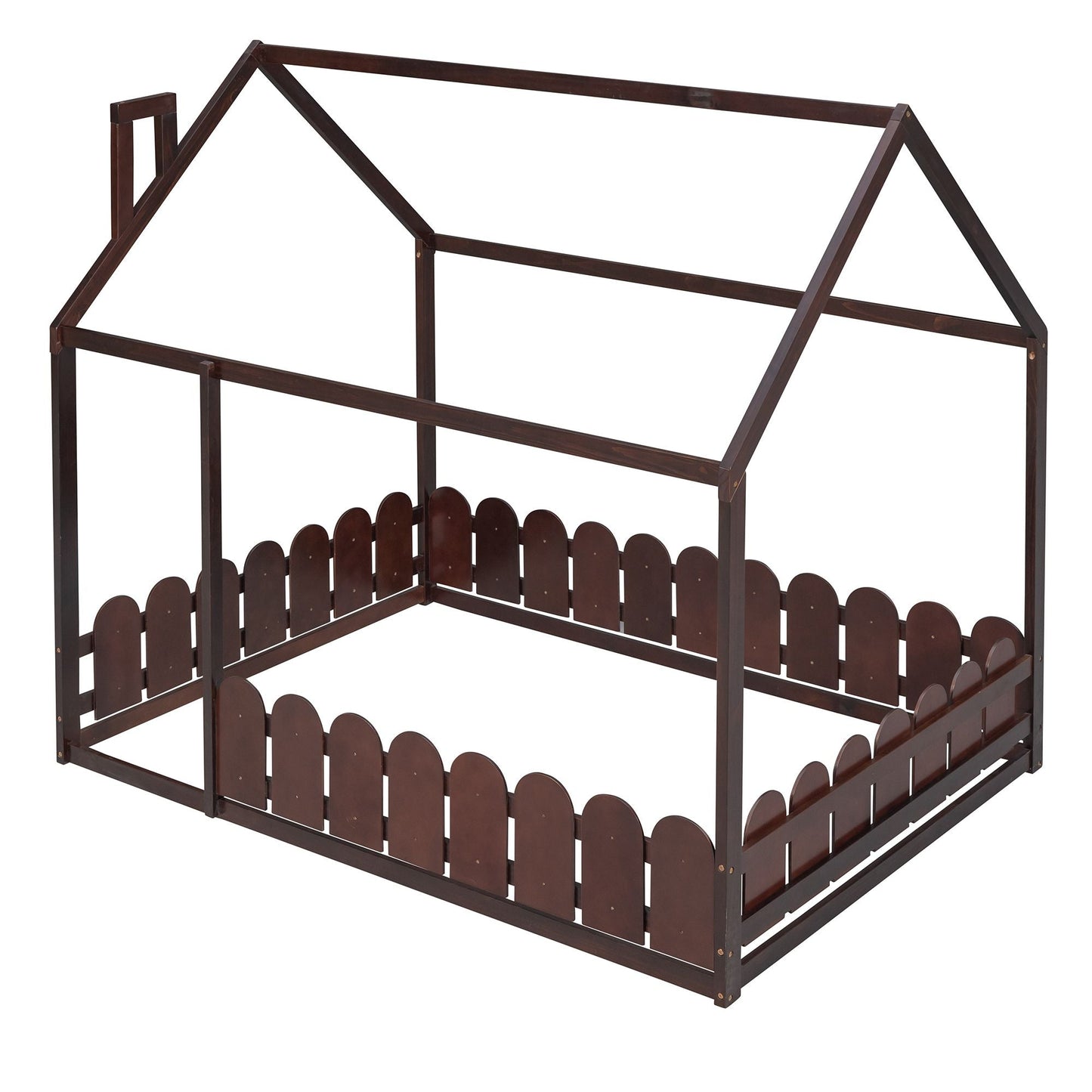 Kids Bedroom Full Wood Bed Frame with Protective Fence, White | Just Better Bunk Beds