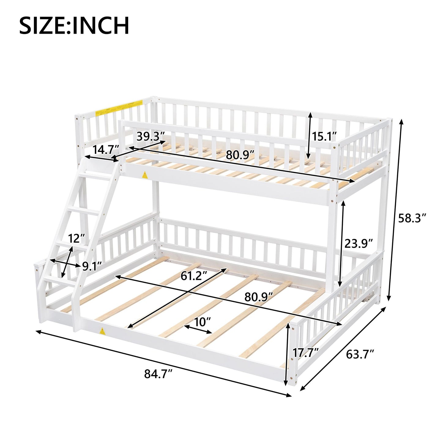 Shared Room Solution Twin XL Over Queen Wood Bunk Bed, White | Just Better Bunk Beds