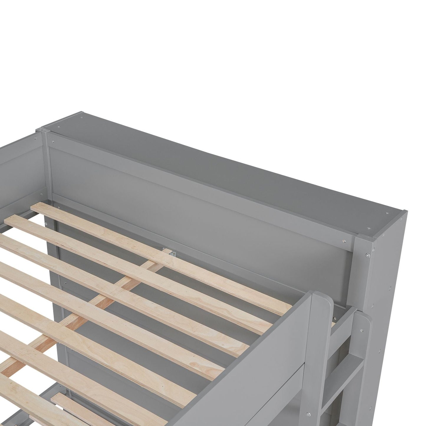 Storage Full Over Full Wood Bunk Bed with 2 Drawers and Multi-Layer Cabinet, Gray | Just Better Bunk Beds