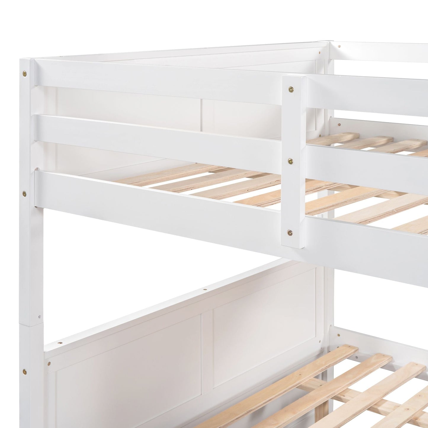 Shared Room Solution Full Over Full Wood Bunk Bed with Twin Trundle, White | Just Better Bunk Beds