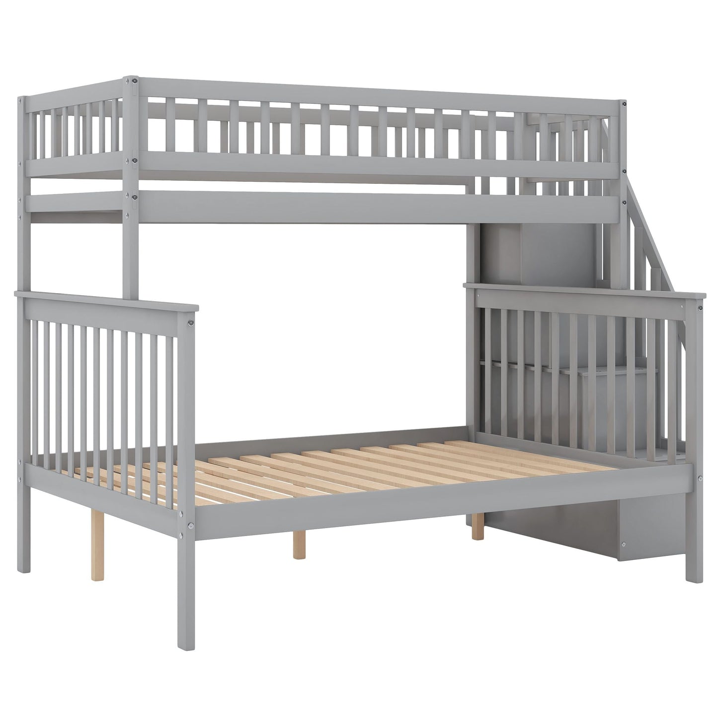 Staircase Storage Twin Over Full Wood Bunk Bed with Storage, White | Just Better Bunk Beds