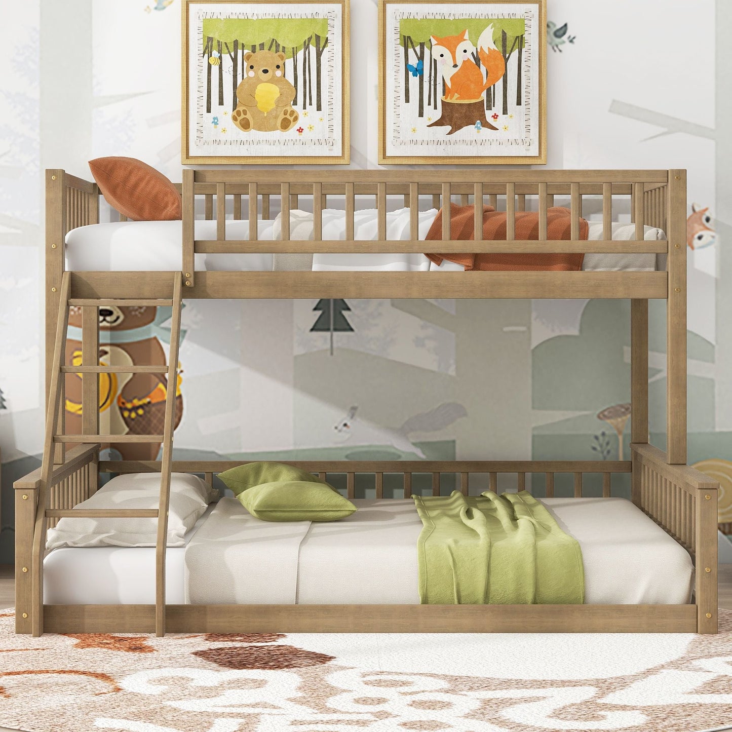 Shared Room Solution Twin XL Over Queen Wood Bunk Bed, Walnut | Just Better Bunk Beds