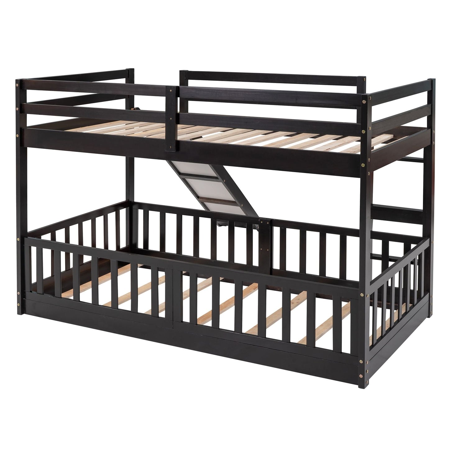 Kids Bedroom Twin Over Twin Wood Bunk Bed with Slide and Ladder, White | Just Better Bunk Beds
