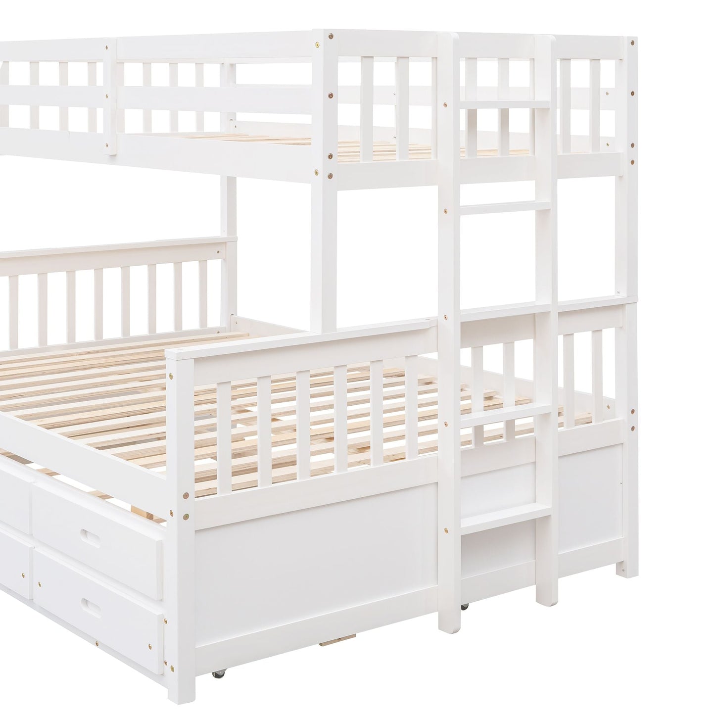 Versatile Twin Over Full Wood Bunk Bed, White with Trundle and Drawers | Just Better Bunk Beds
