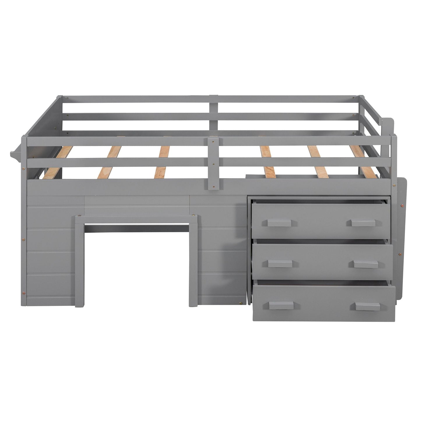 Kids Bedroom Twin Wood Loft Bed with Cabinet and Shelf, White | Just Better Bunk Beds