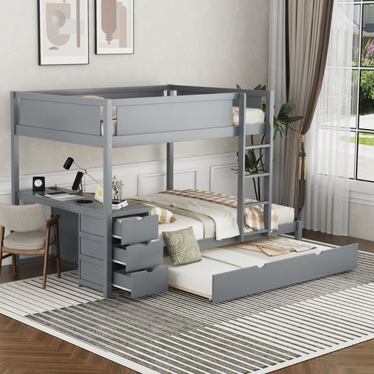 Shared Room Solution Full Over Full Wood Bunk Bed with Twin Trundle, Gray | Just Better Bunk Beds