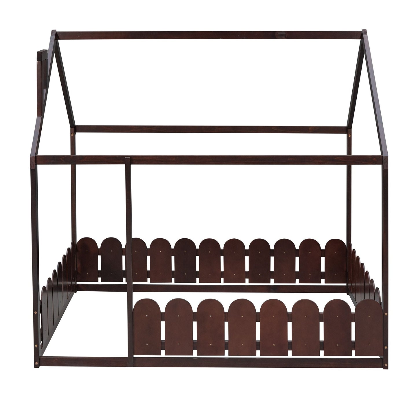 Kids Bedroom Full Wood Bed Frame with Protective Fence, White | Just Better Bunk Beds