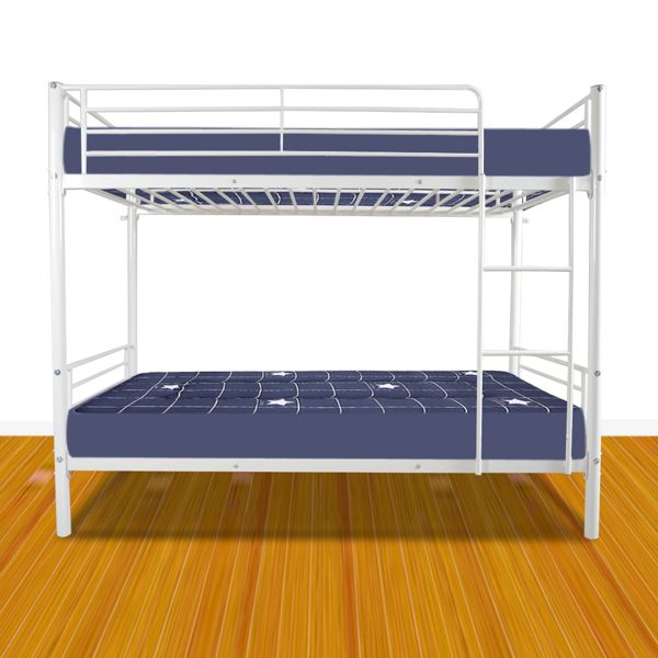 Kids Bedroom Twin Metal Bunk Bed with Ladder, White | Just Better Bunk Beds