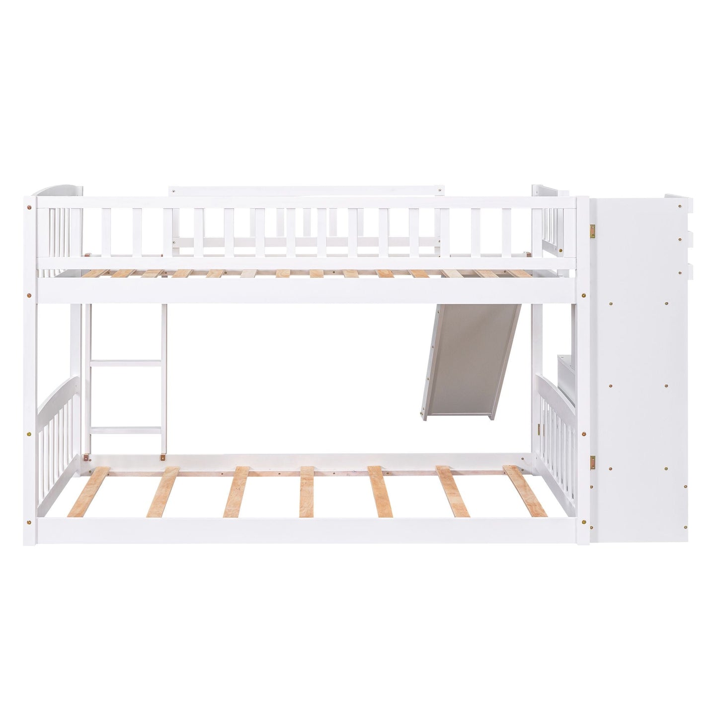 Stairway Twin over Twin Bunk Bed with Two Drawers and Slide,  White