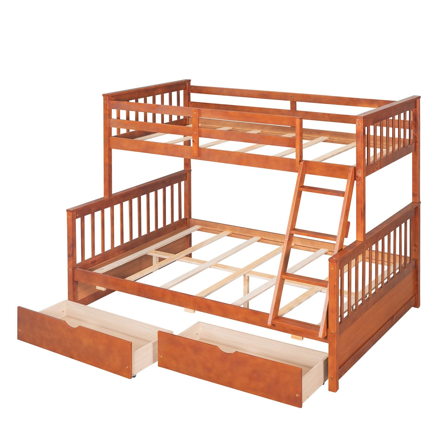 Heavy-Duty Twin Over Full Wood Bunk Bed with Ladders and Two Storage Drawers, White | Just Better Bunk Beds