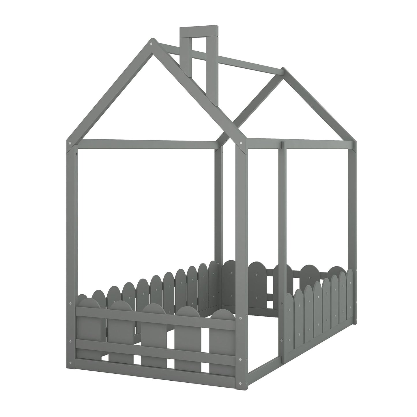 House-Style Twin Wood Bed Frame with Fence for Kids and Teens, Espresso, Gray, White | Just Better Bunk Beds