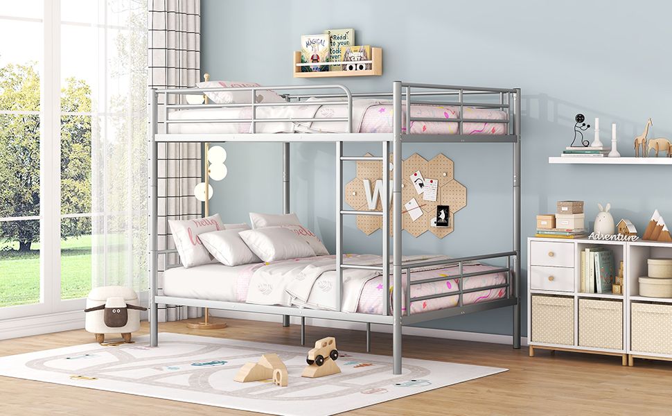 Heavy-Duty Full Over Full Metal Bunk Bed with Safety Guardrails, Space-Saving Design, Easy Assembly, Silver | Just Better Bunk Beds