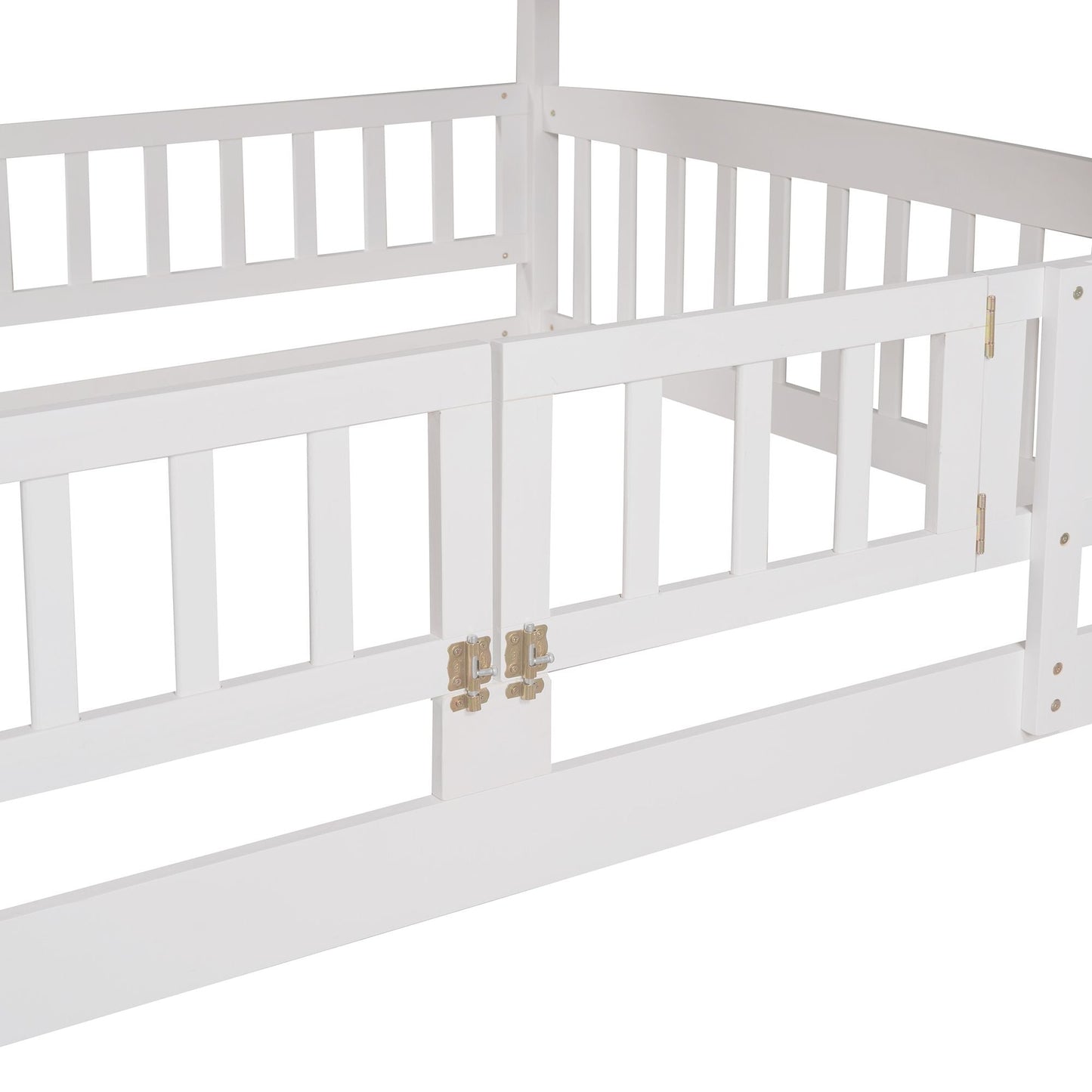 Kids Bedroom Full Over Full Wood Bunk Bed with Slide, Fence, Ladder, White | Just Better Bunk Beds