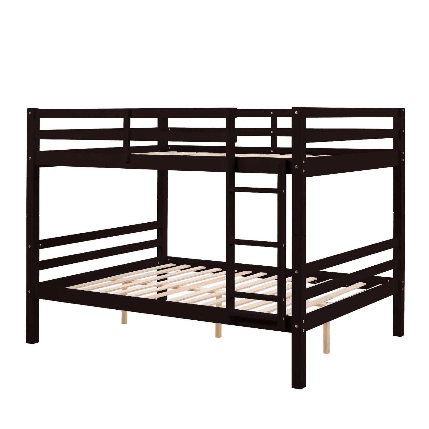 Durable Full Over Full Wood Bunk Bed with Thick Posts, High Guardrail, Ladder, Espresso | Just Better Bunk Beds