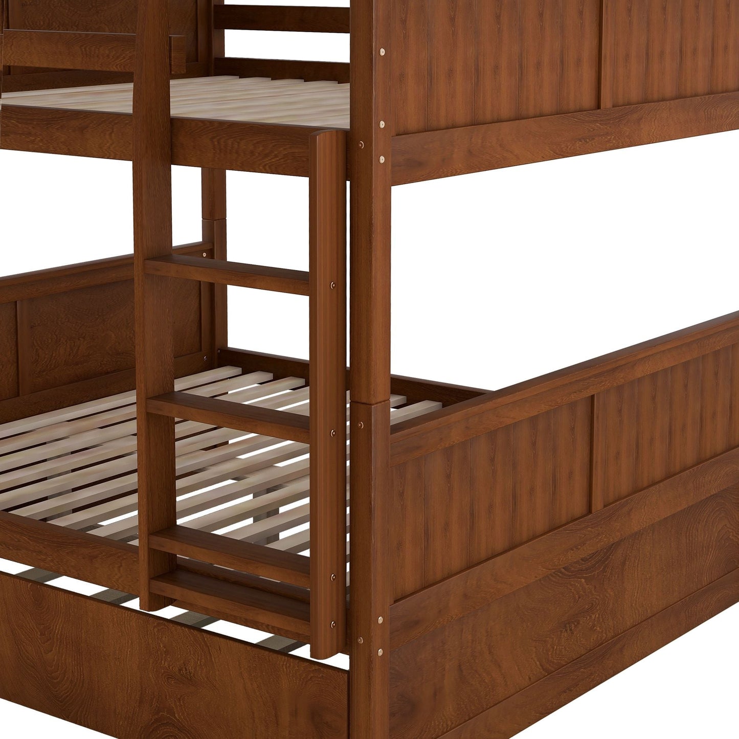 Space-Saving Full Over Full Wood Bunk Bed with Twin Trundle, Walnut | Just Better Bunk Beds