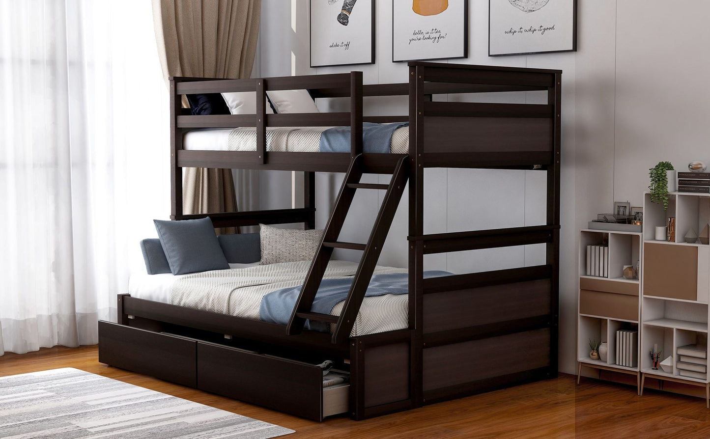 Space-Saving Twin Over Full Wood Bunk Bed with Storage, White | Just Better Bunk Beds