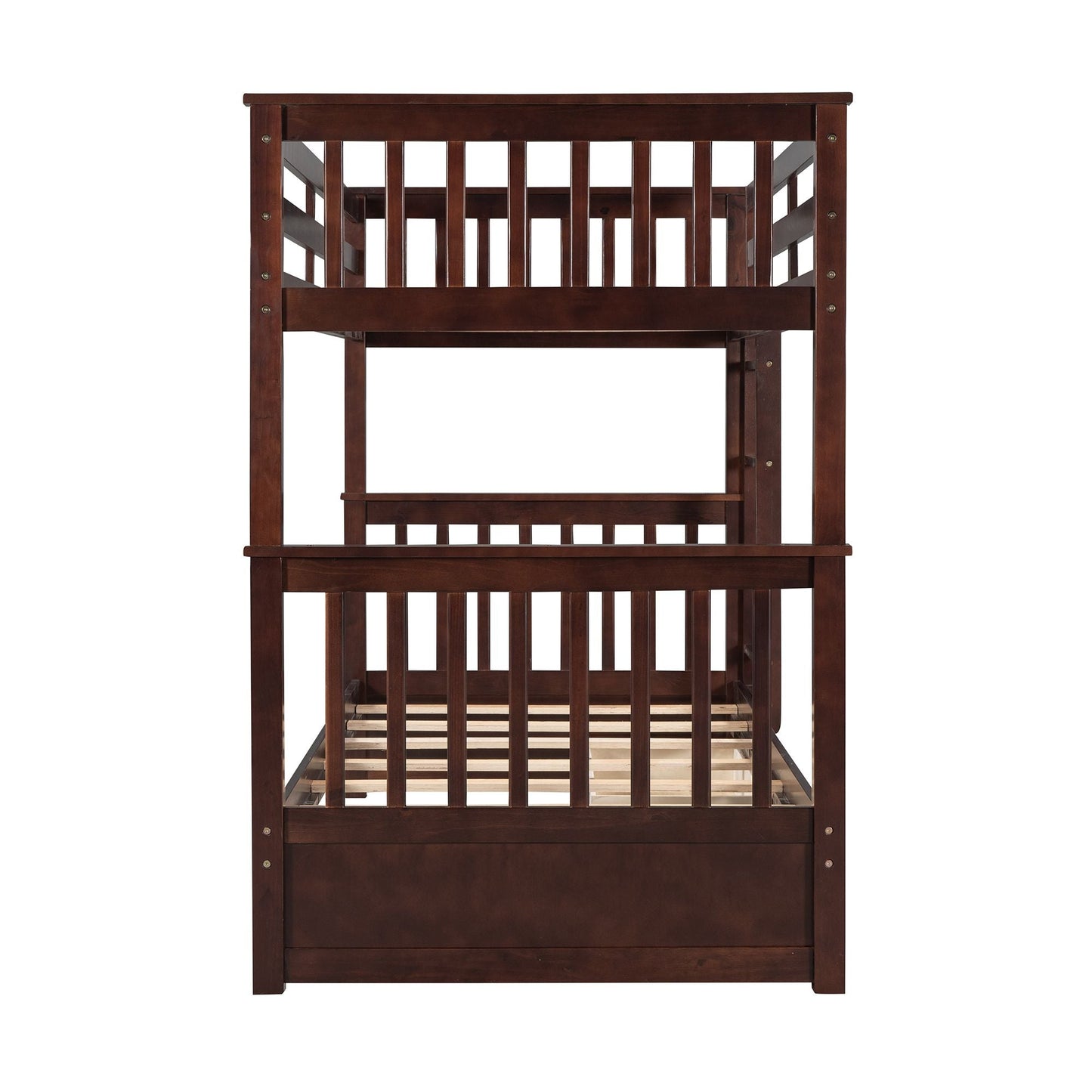 Storage Twin Over Twin Wood Bunk Bed with Ladders and Two Drawers, Espresso | Just Better Bunk Beds