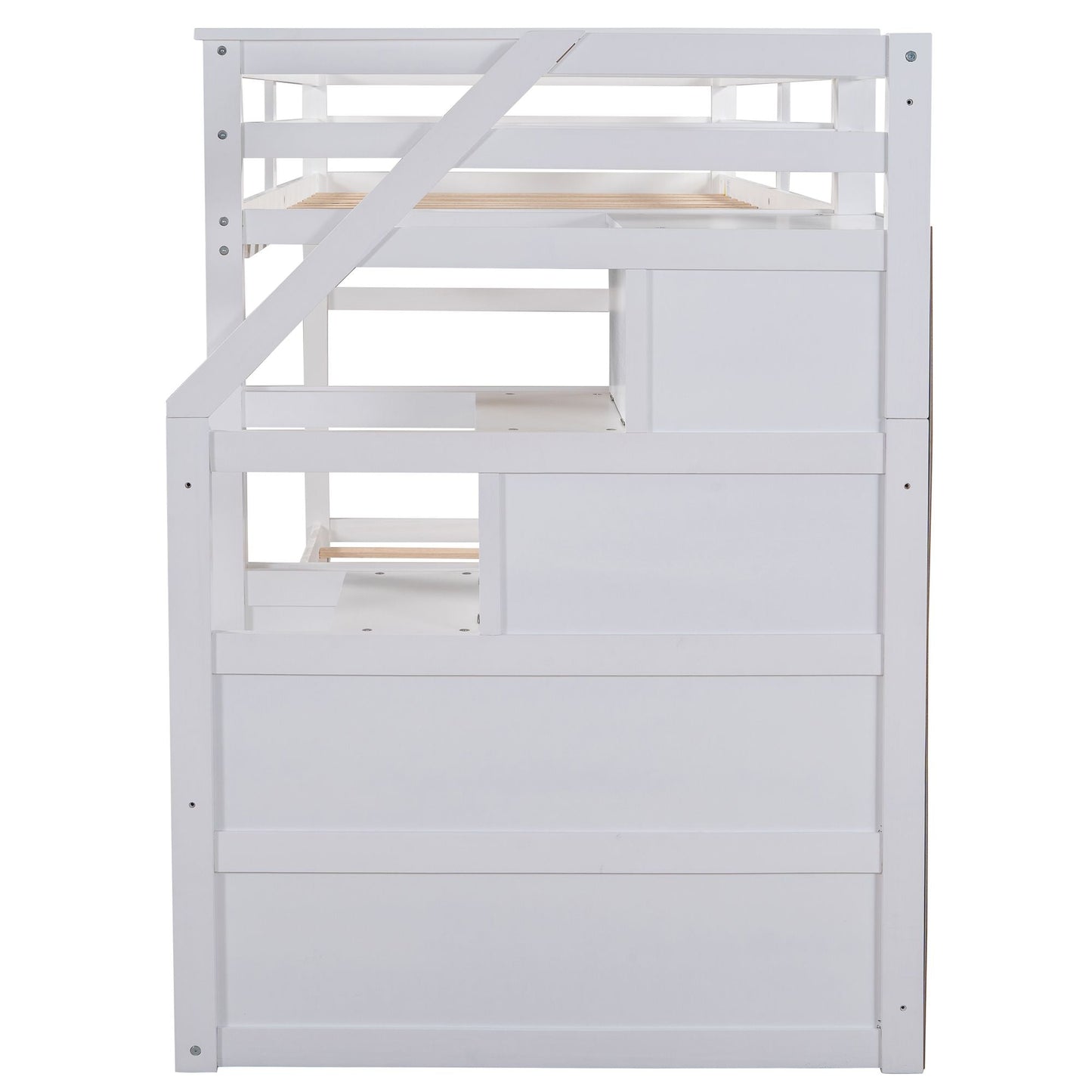 Twin-Over-Twin Bunk Bed with Twin Size Trundle and 3 Storage Stairs White