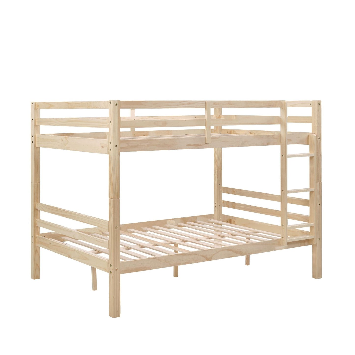 Heavy-Duty Full Over Full Wood Bunk Bed with Thick Posts, High Guardrail, Ladder, Natural | Just Better Bunk Beds