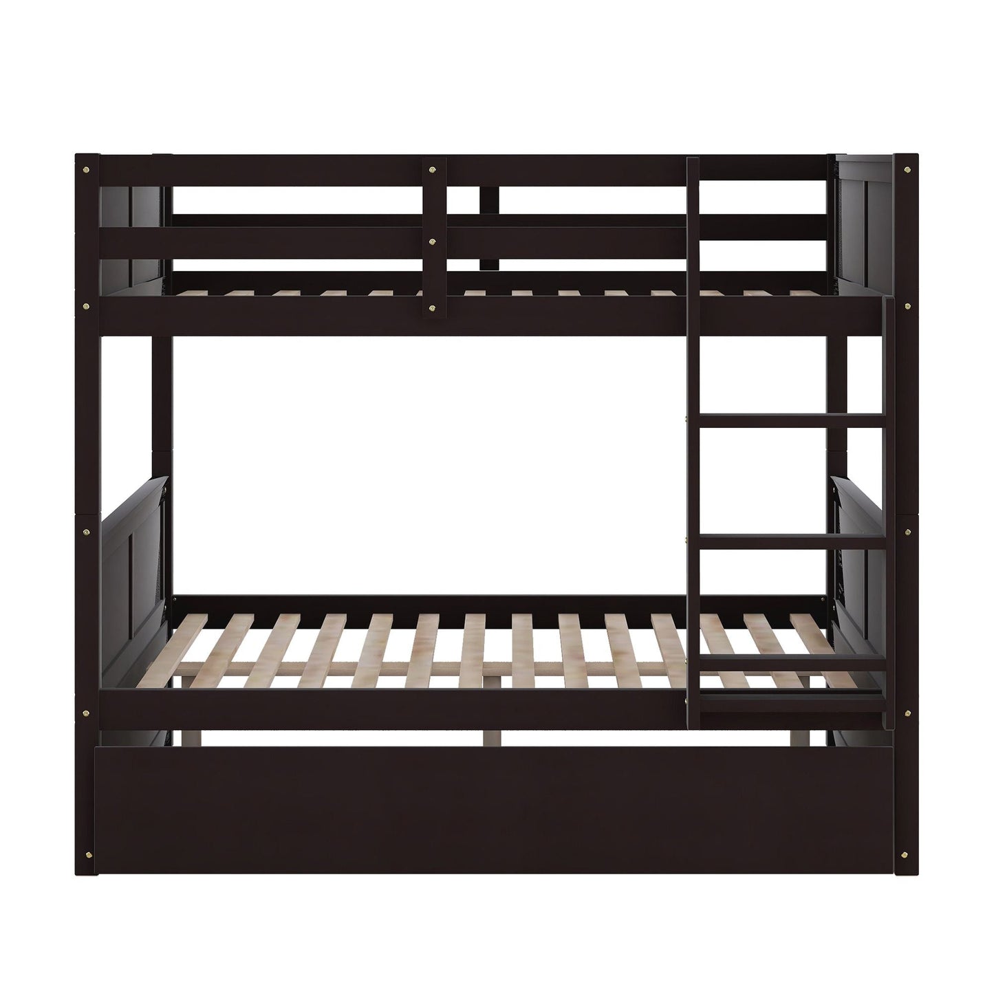 Space-Saving Full Over Full Wood Bunk Bed with Twin Trundle, Espresso | Just Better Bunk Beds