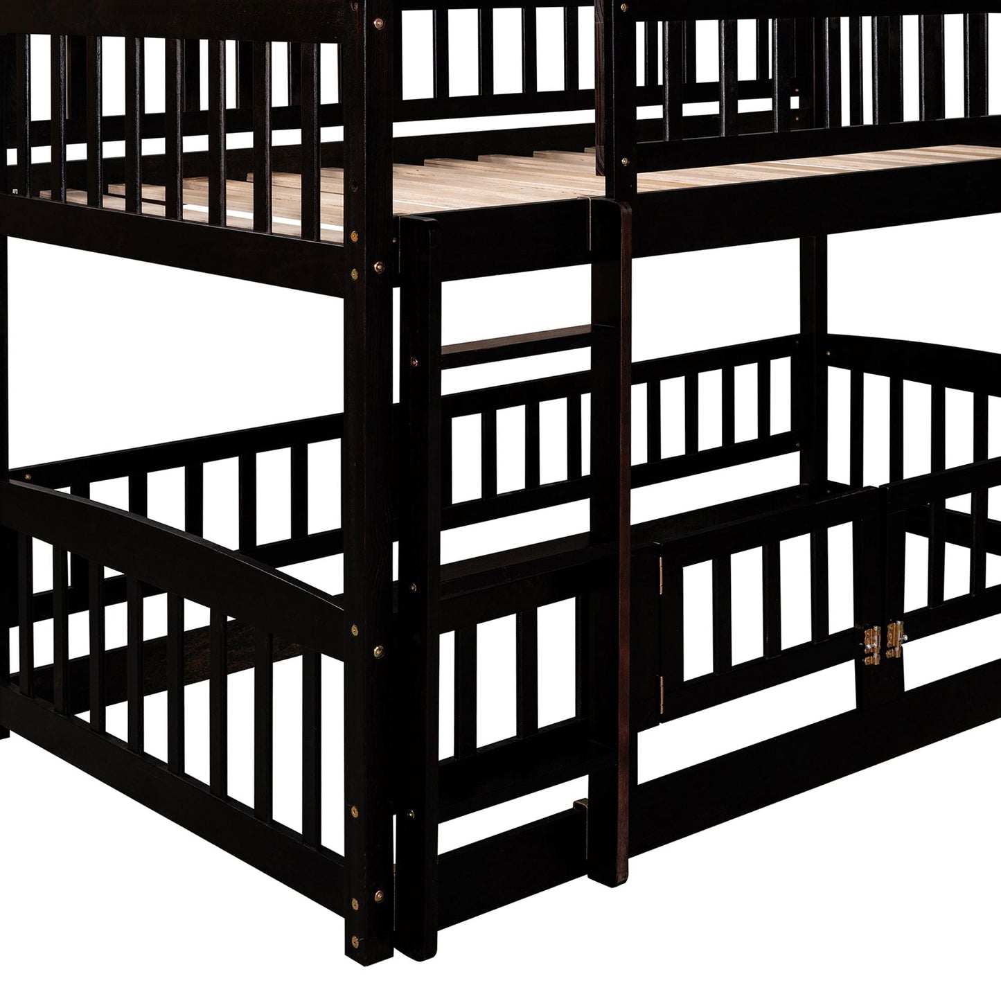 Safe Twin Over Twin Wood Low Bunk Bed with Slide, White with Fence and Ladder | Just Better Bunk Beds