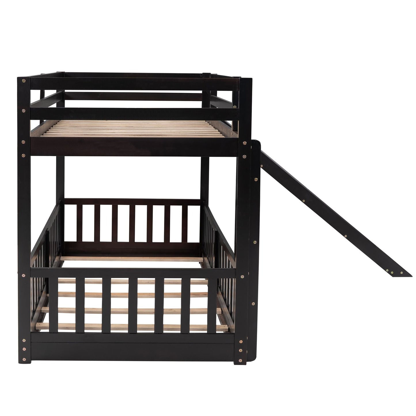 Kids Bedroom Twin Over Twin Wood Bunk Bed with Slide and Ladder, White | Just Better Bunk Beds