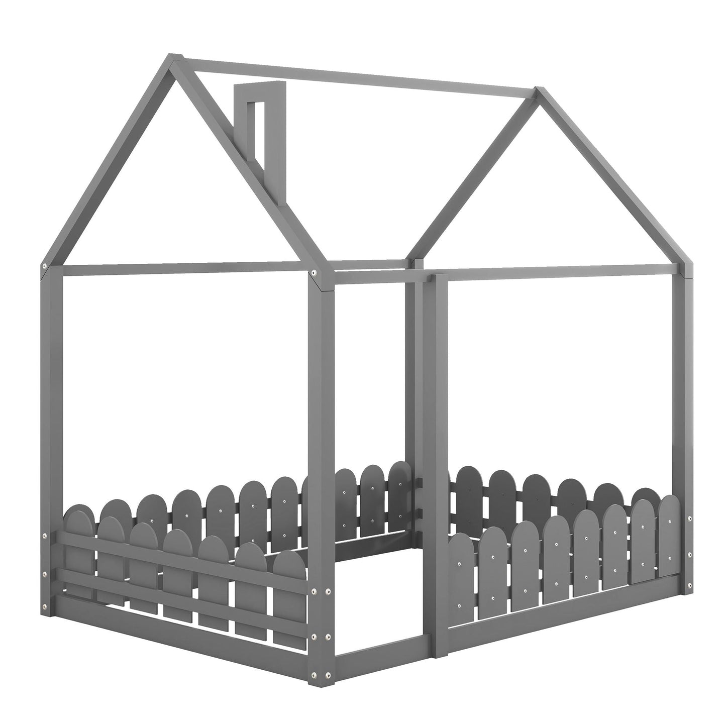 Kids Bedroom Full Wood Bed Frame with Protective Fence, White | Just Better Bunk Beds