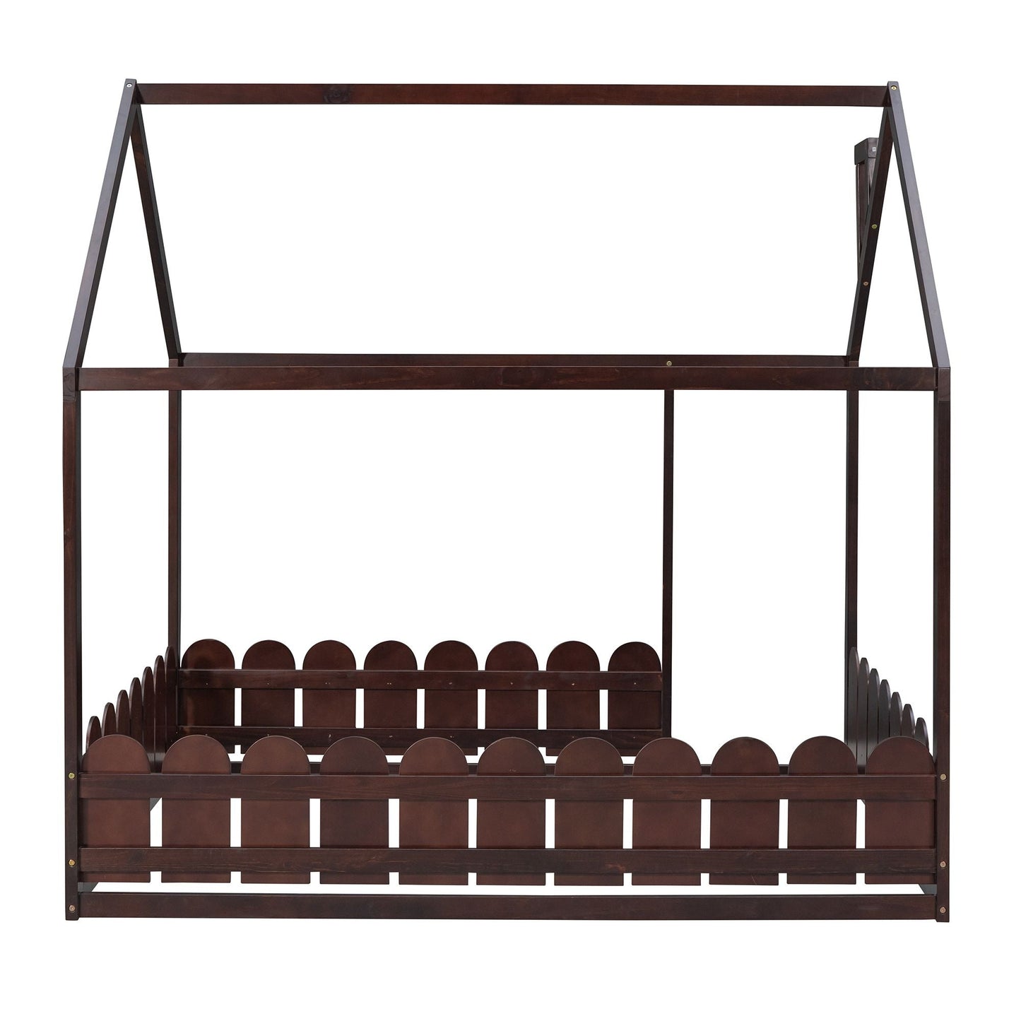 Kids Bedroom Full Wood Bed Frame with Protective Fence, White | Just Better Bunk Beds