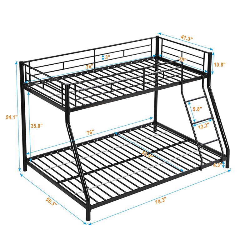 Space-Saving Metal Floor Bunk Bed Twin Over Full, Black | Just Better Bunk Beds