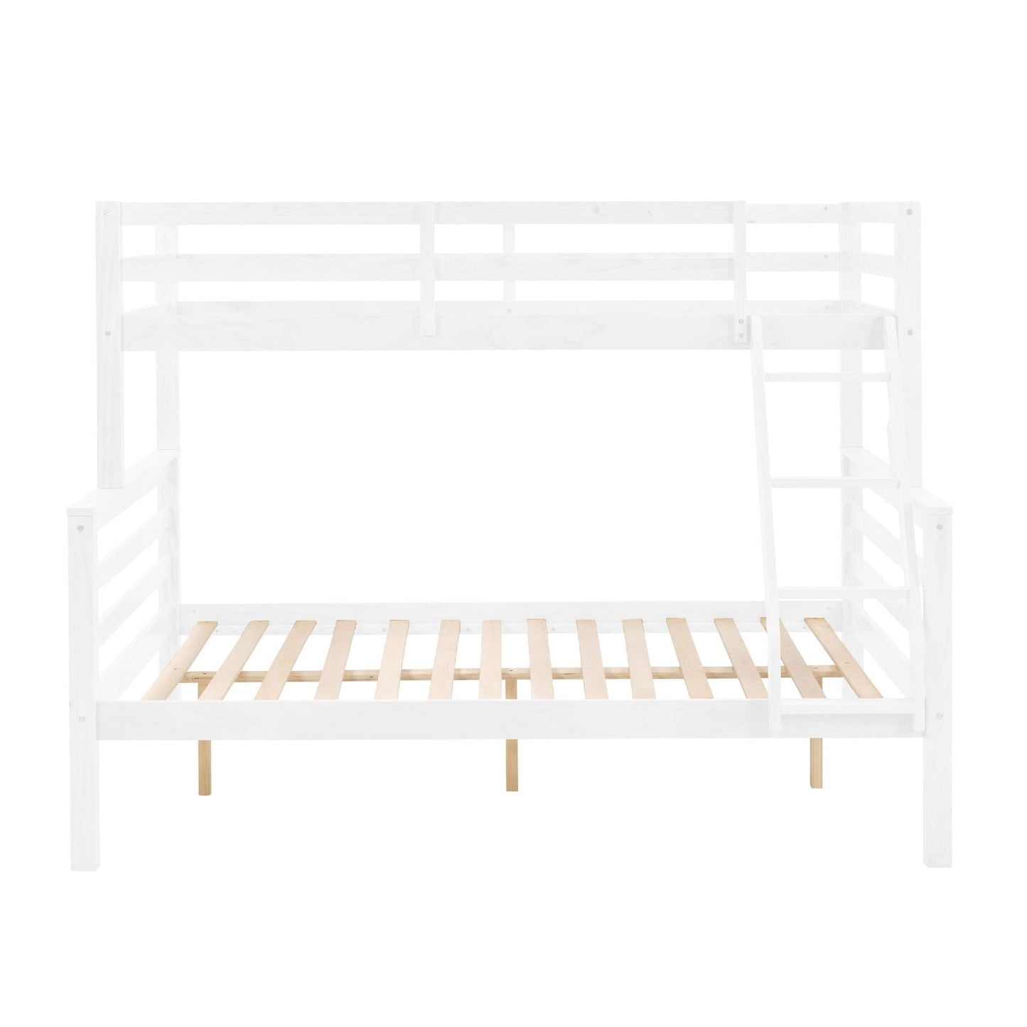 Kids Bedroom Twin Over Full Wood Bunk Bed with Thick Posts, High Guardrail, Ladder, White | Just Better Bunk Beds
