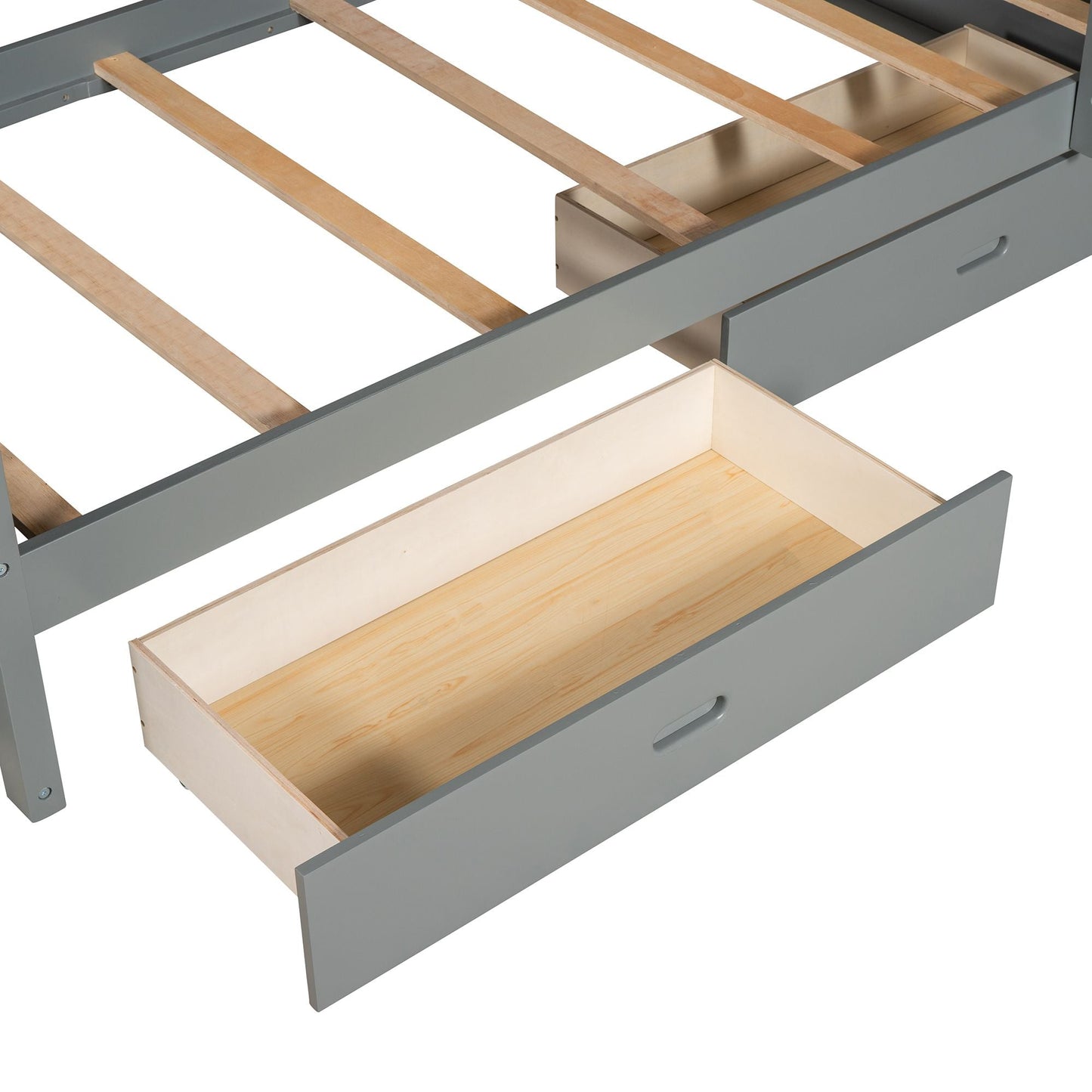 Storage-Enhanced Twin Over Twin Wood Bunk Bed with Ladders, Two Drawers, White | Just Better Bunk Beds