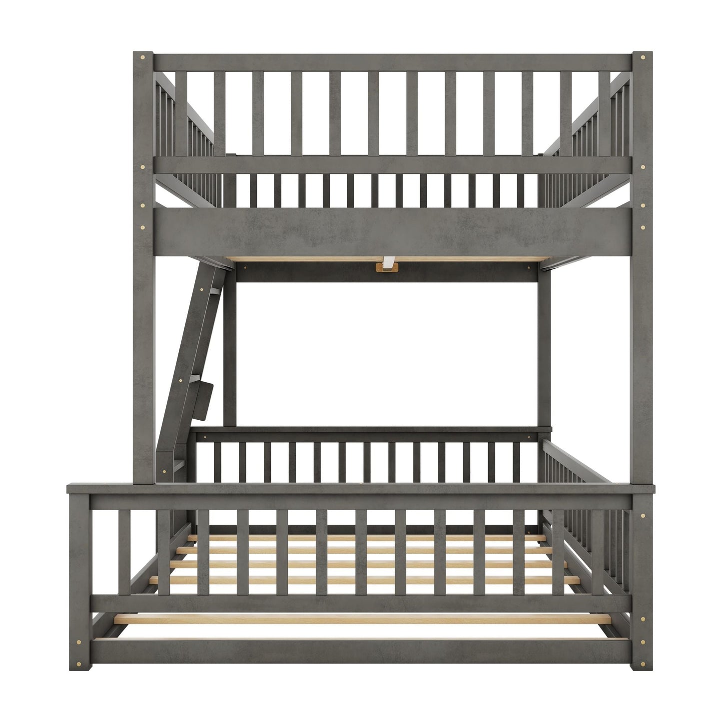 Space-Saving Full XL Over Queen Wood Bunk Bed with Ladder and Guardrails, Gray | Just Better Bunk Beds