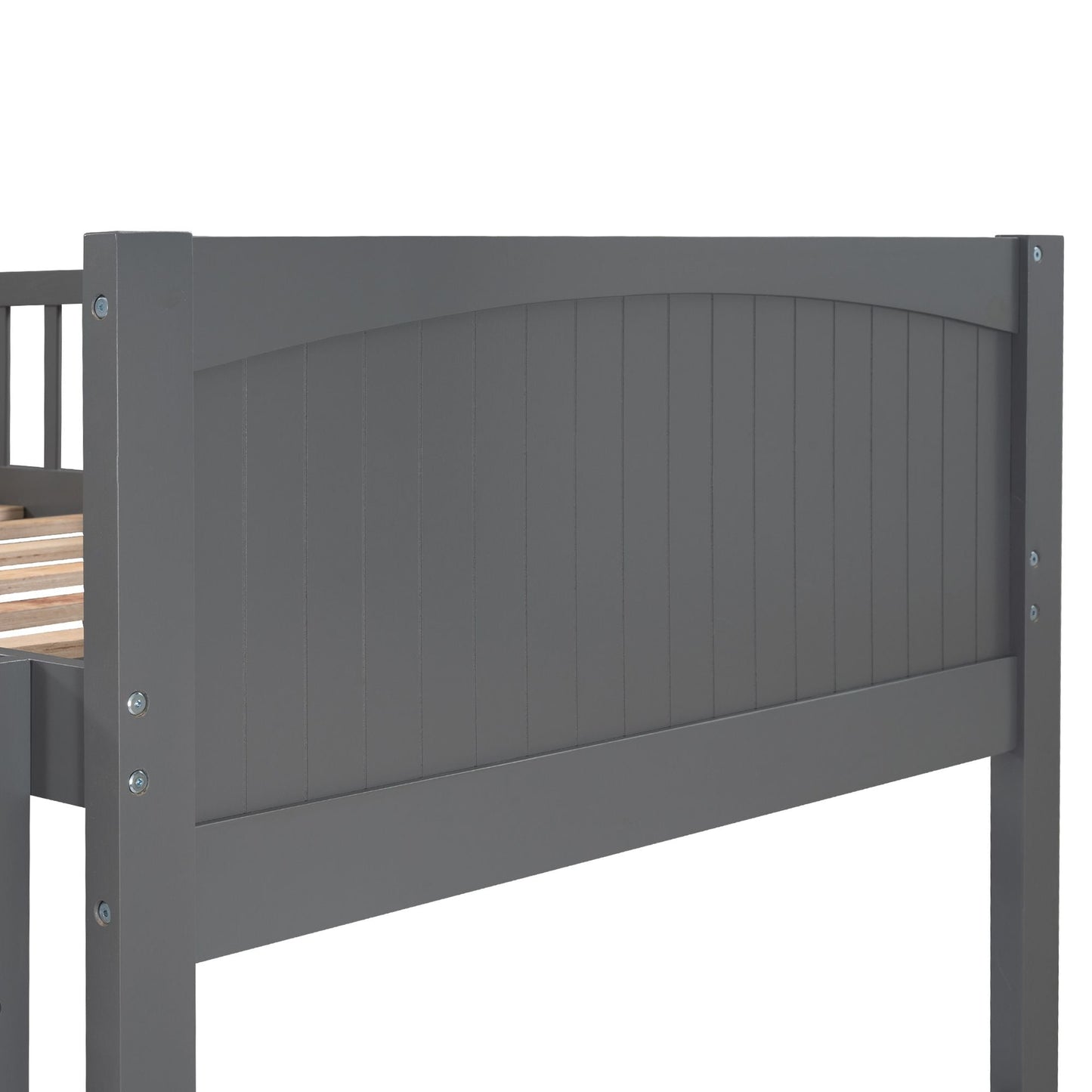 Space-Saving Twin Wood Bunk Bed with Loft and Two Drawers, Gray | Just Better Bunk Beds